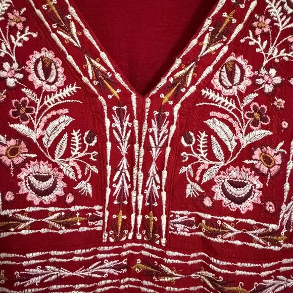 Knox Rose Embroidered V-neck Top Long Sleeves Boho Peasant Size Small Deep Red B - Picture 4 of 11